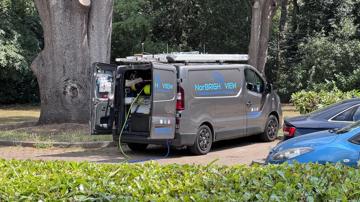 The NorBRIGHT View van with window cleaning equipment ready for a visit